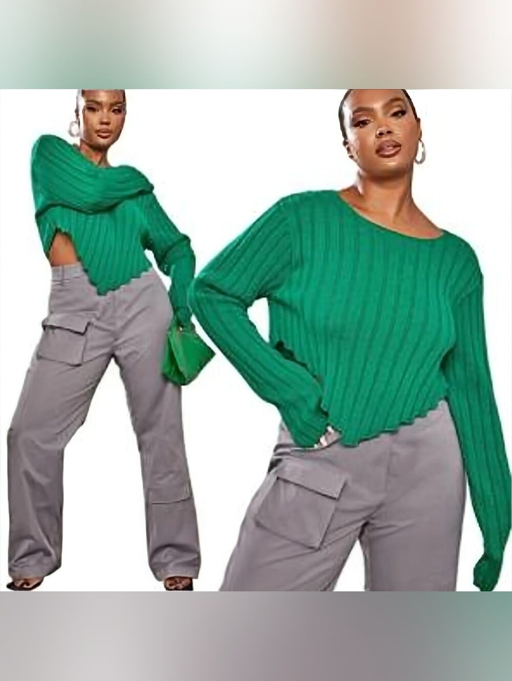 PrettyLittleThing Bright Green Chunky Knit Crop Sweater Sz XXL